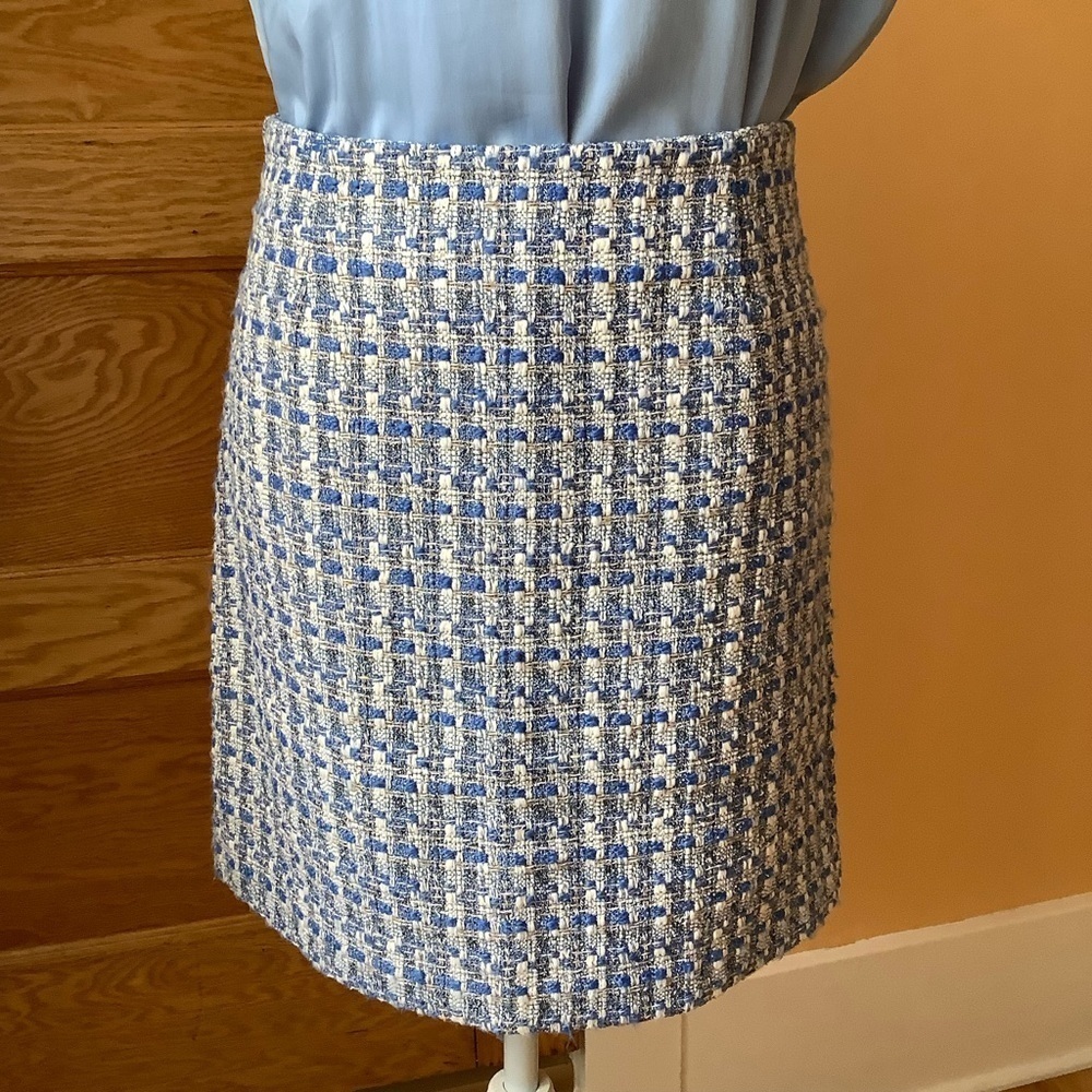 KAFFE Boucle Tweed Pencil Skirt NWT Blue White Regatta French Country Office 36 - Picture 14 of 15